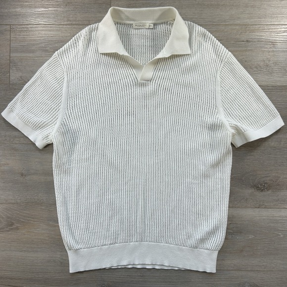 Suitsupply Other - Suitsupply Crochet Polo Mens XXL Off White Open Collar Buttonless Knit Cotton